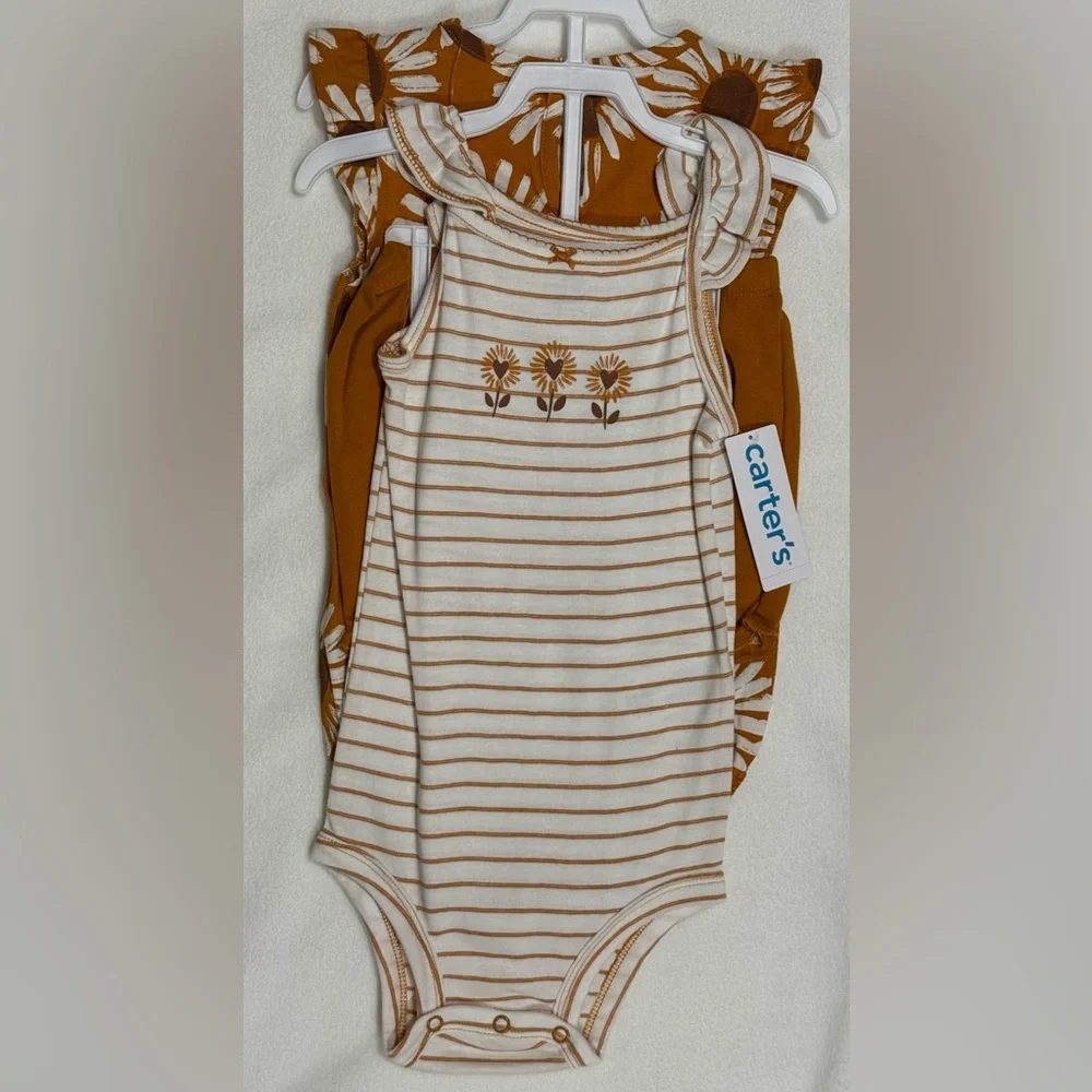 Carter’s 24M Infant Girl 3-Pc Set - 1 Striped & 1 Flowered Bodysuit And 1 Short